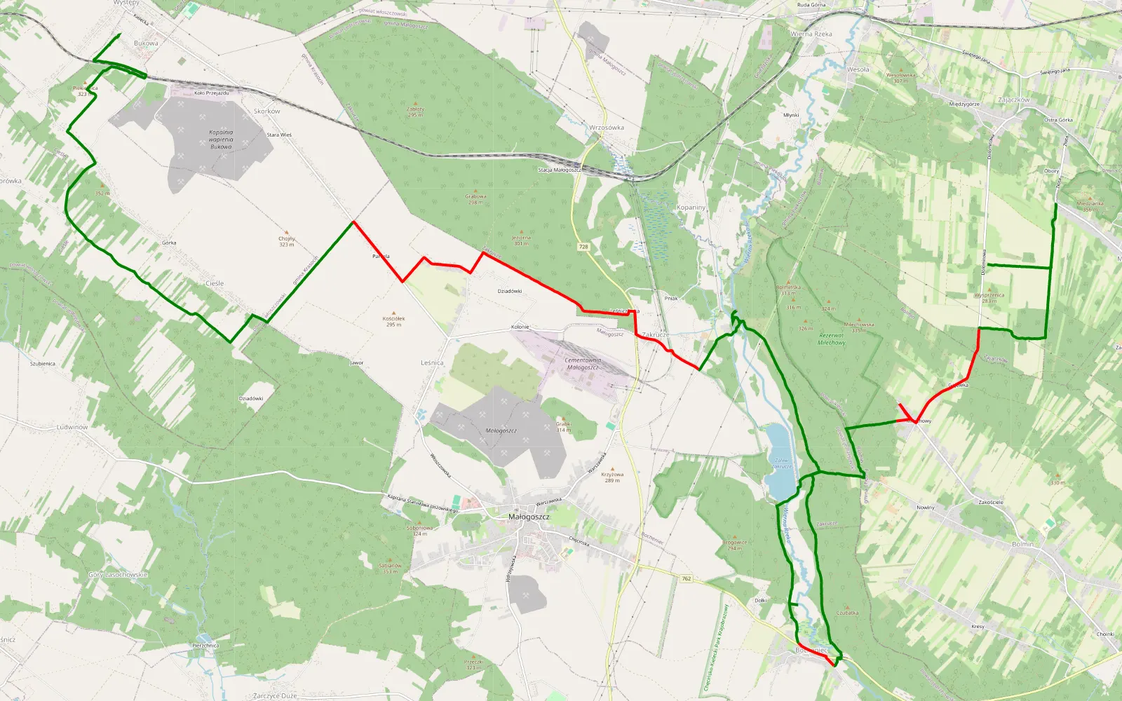 Map of Zajączków - Występy - 27.4 km offroad trail, Jędrzejów County