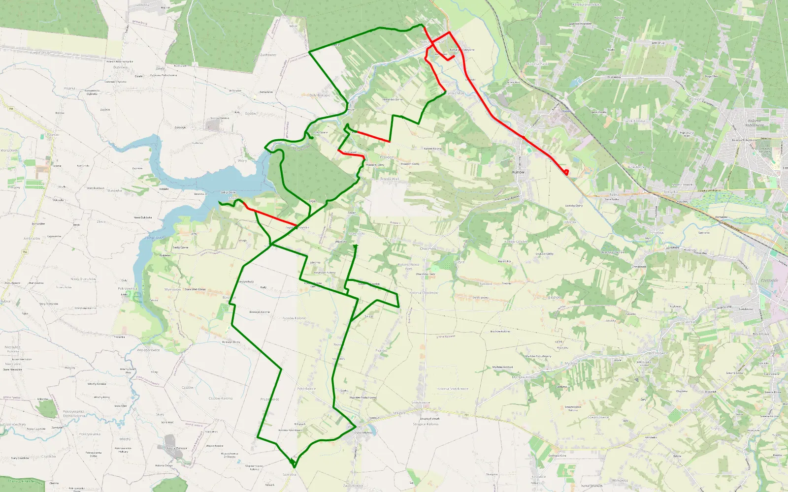 Mapa trasy Zagaje Boleszyńskie - 26.6 km trasy offroad, Powiat Ostrowiecki