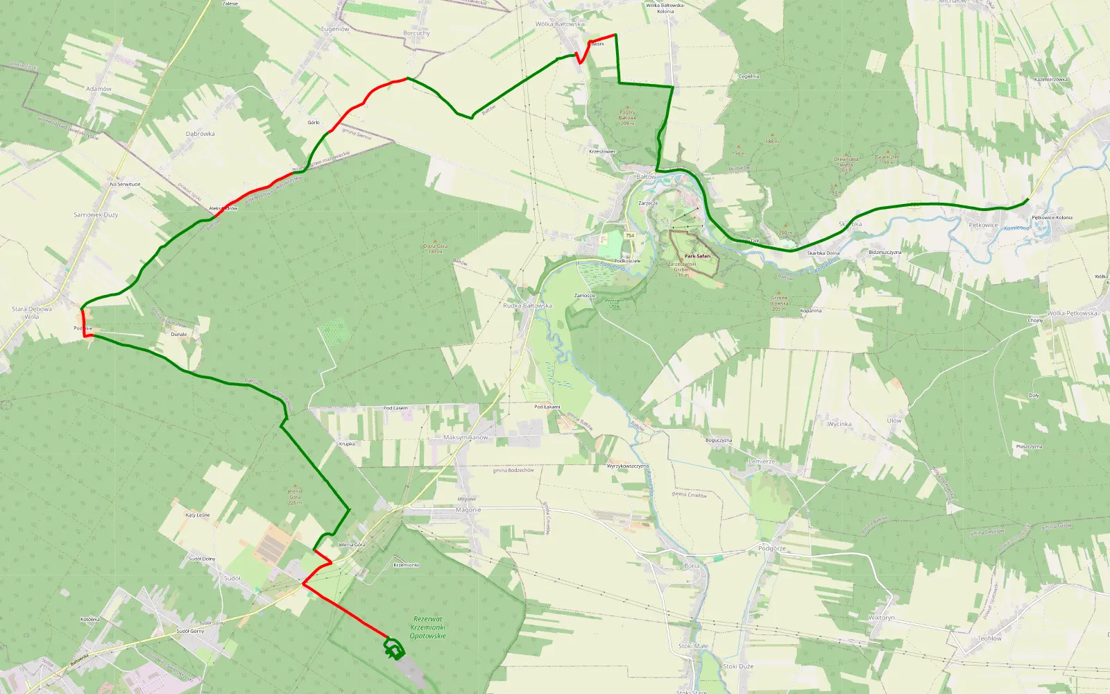 Map of Pętkowice - Krzemionki - 19.1 km offroad trail, Ostrowiec County