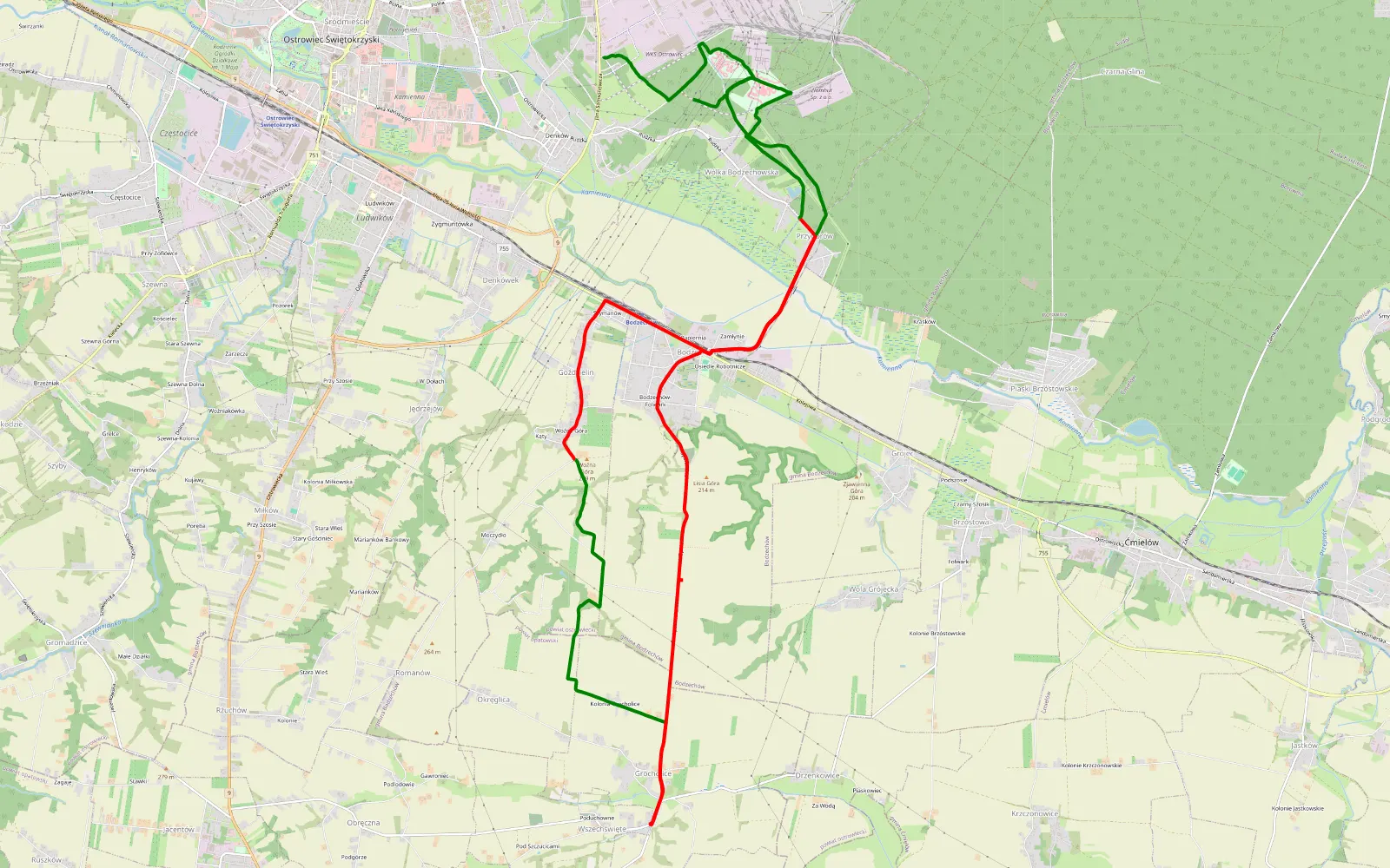 Map of Kąty Denkowskie - Grocholice - 24.1 km offroad trail, Ostrowiec County