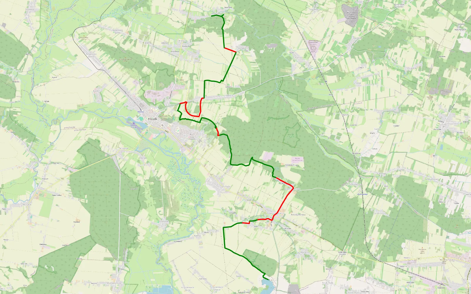 Map of Podłęże - Gacki - 21.9 km offroad trail, Pińczów County