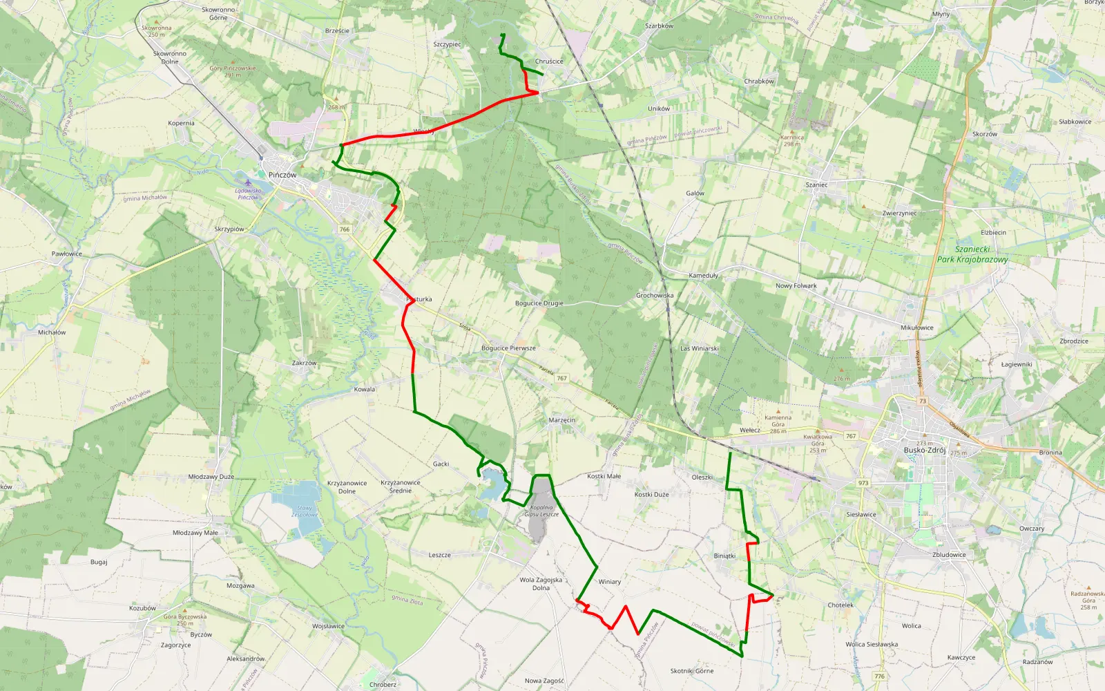 Map of Wełecz - Włochy - 35.1 km offroad trail, Pińczów County