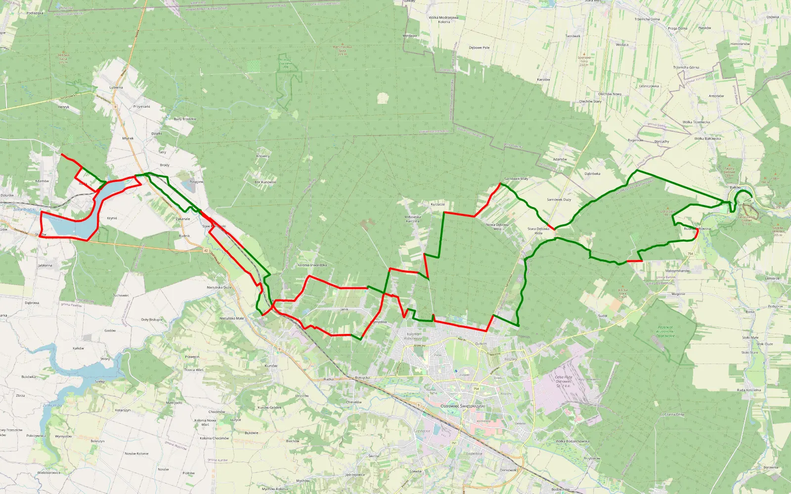 Map of Brody pk ok ost - 82.1 km offroad trail, Ostrowiec County