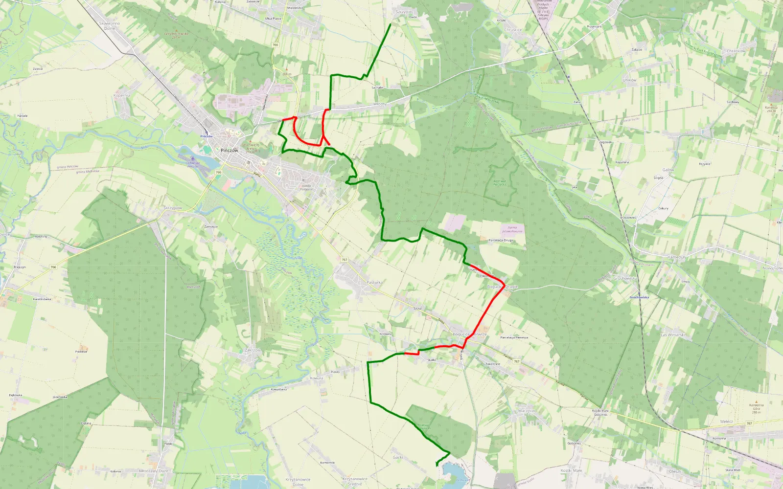 Mapa trasy Szczypiec - Gacki - 20.1 km trasy offroad, Powiat Pińczowski