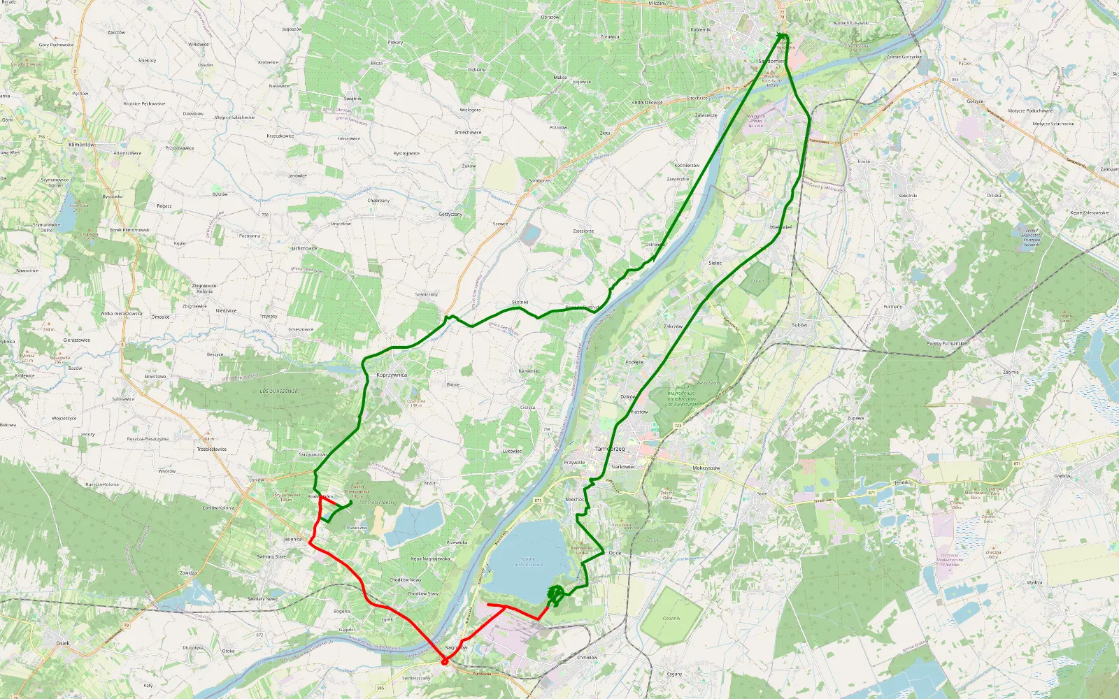 Mapa trasy Sandomierz - 21.8 km trasy offroad, Tarnobrzeg