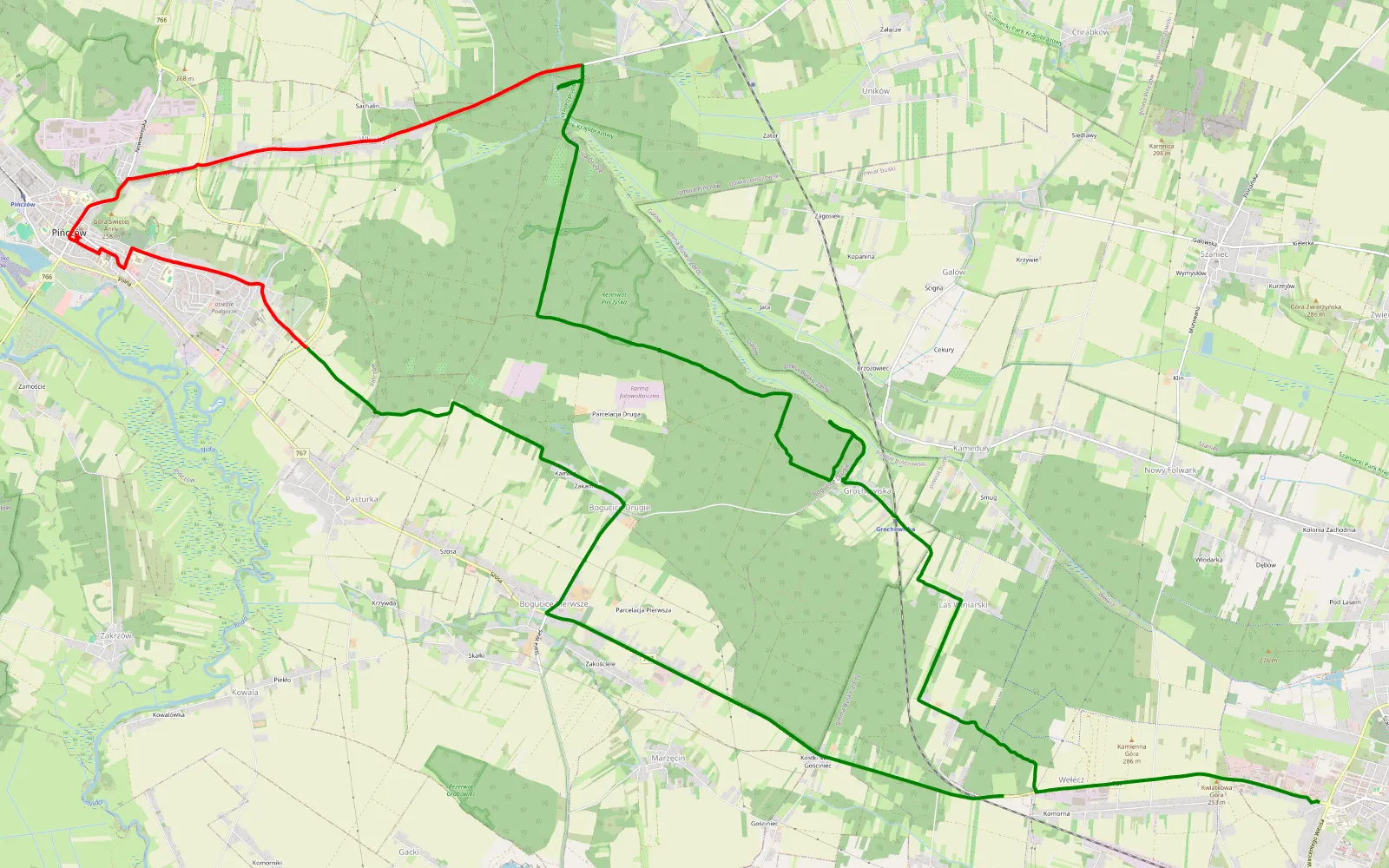 Map of Busko-Zdrój - Wełecz Oleszki - 20.6 km offroad trail, Pińczów County