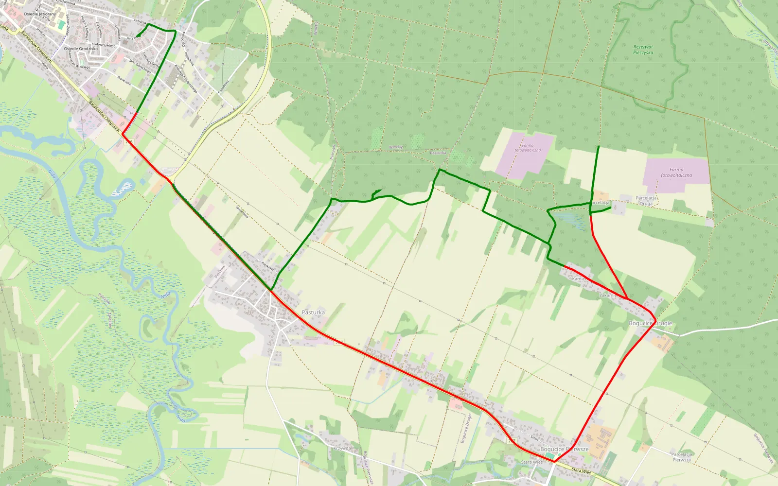 Map of Nowa Wieś - Pasturka - 13.2 km offroad trail, Pińczów County