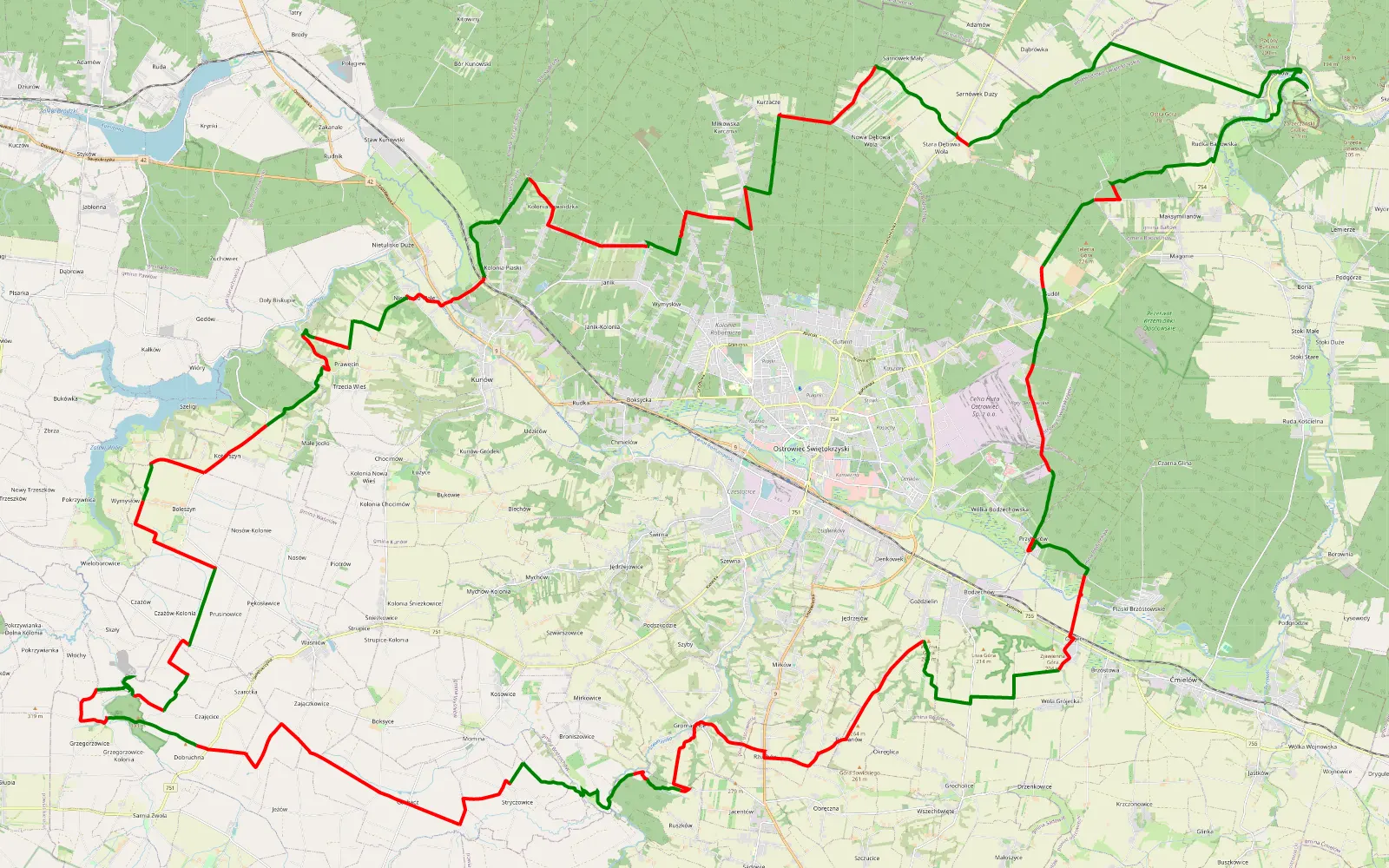 Map of Grzegorzowice - 94.9 km offroad trail, Ostrowiec County