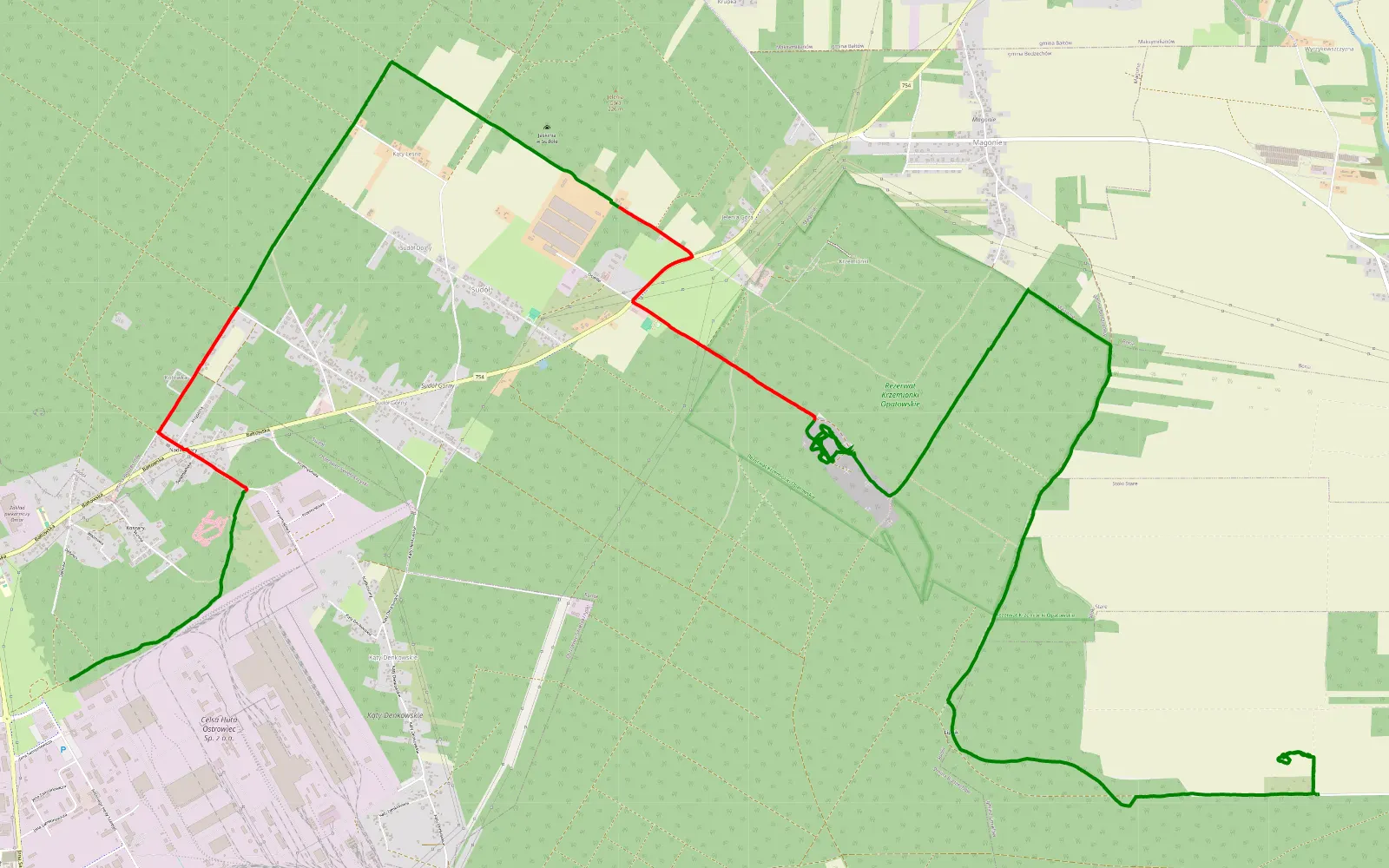Mapa trasy Koszary - Ruda Kościelna - 20.7 km trasy offroad, Powiat Ostrowiecki