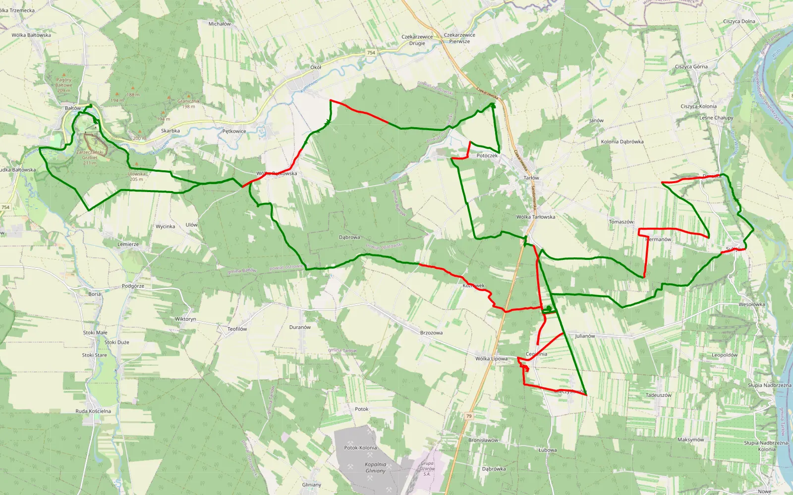 Map of Bałtów - 71.7 km offroad trail, Opatów County
