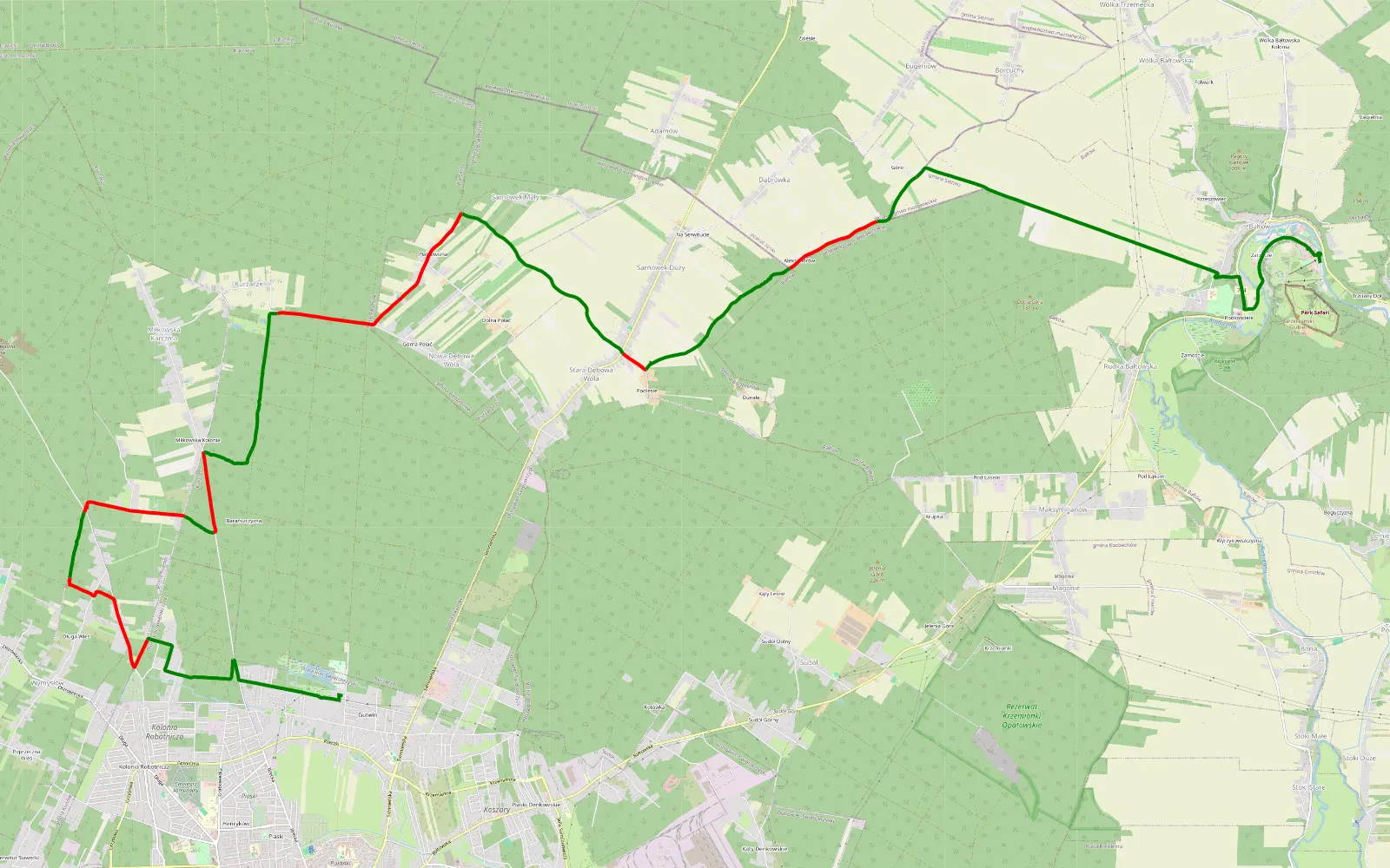 Map of Gutwin - Bałtów - 19.2 km offroad trail, Ostrowiec County