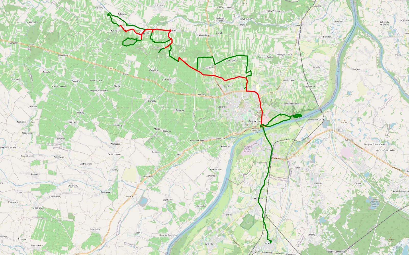 Map of Chwałki - Sobów - 43.7 km offroad trail, Sandomierz County