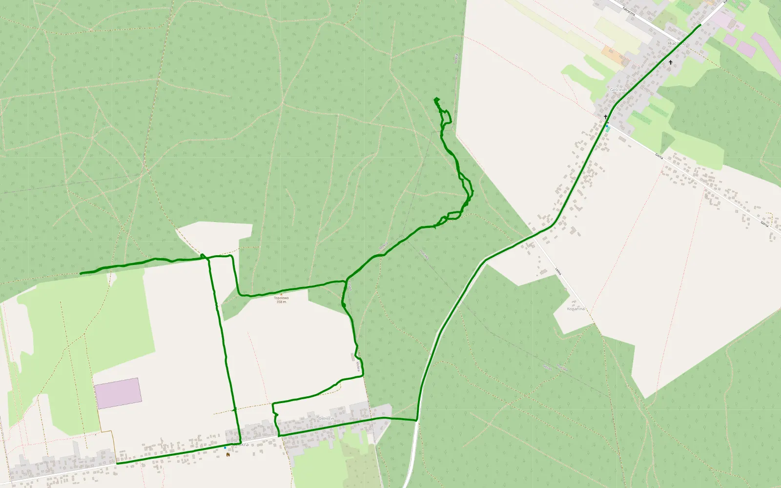 Mapa trasy Hucisko - Mokra - 6.9 km trasy offroad, Powiat Konecki