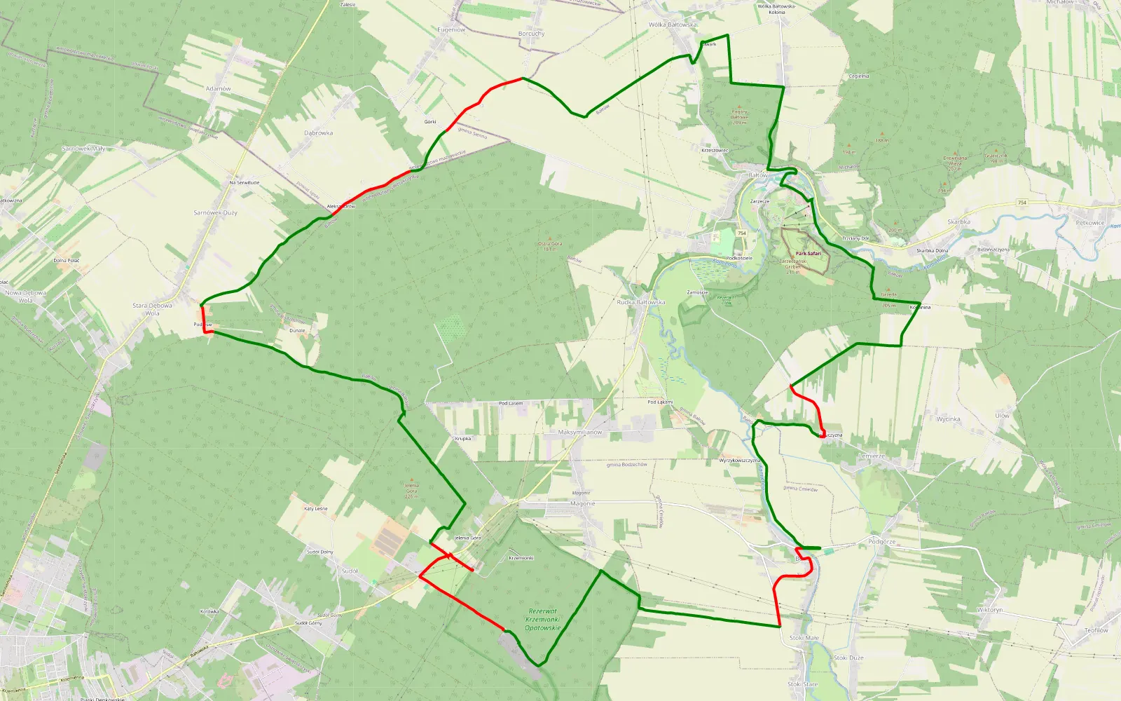 Map of Krzemionki - 31.2 km offroad trail, Ostrowiec County