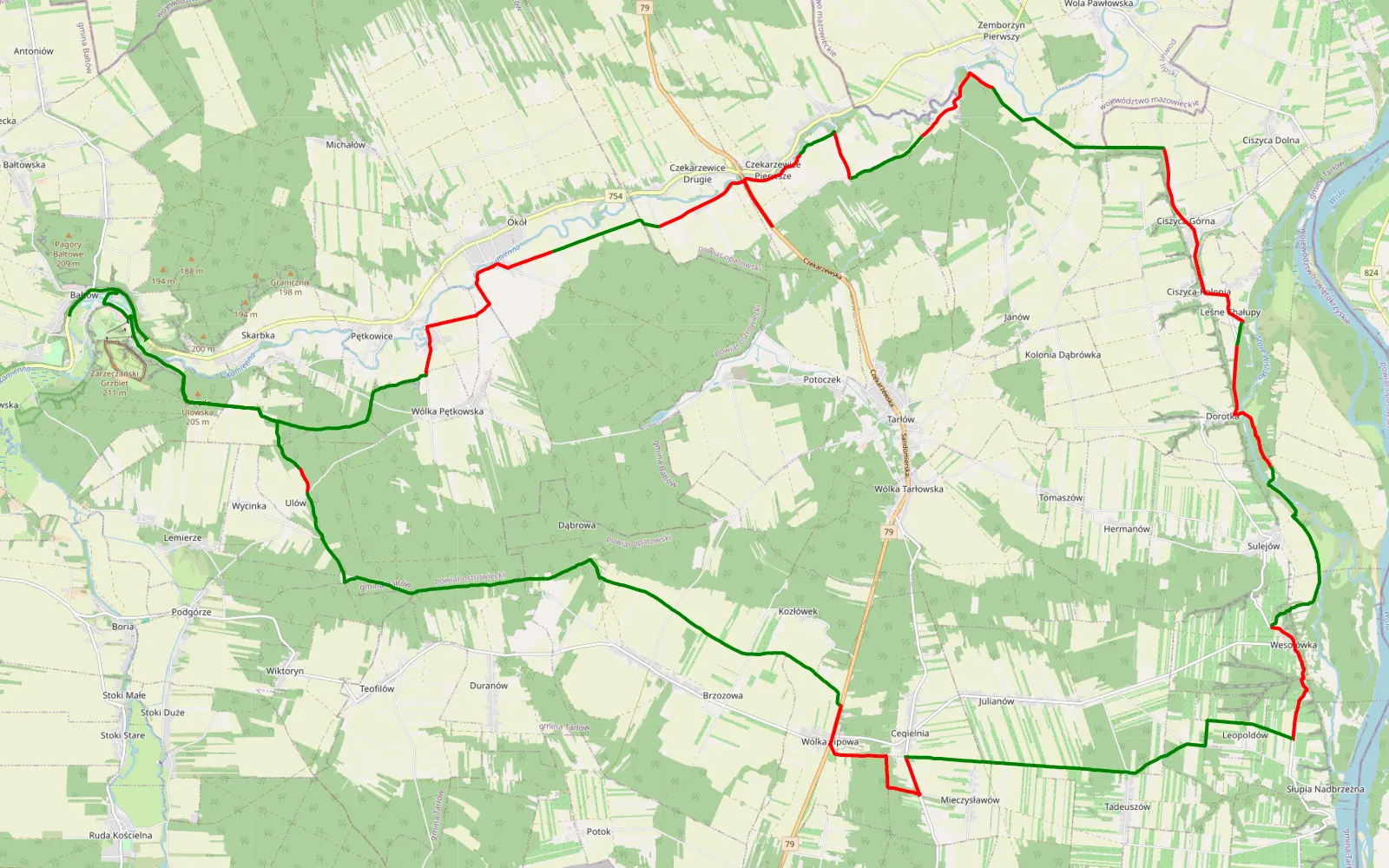 Map of Bałtów - Ponik - 55.1 km offroad trail, Opatów County