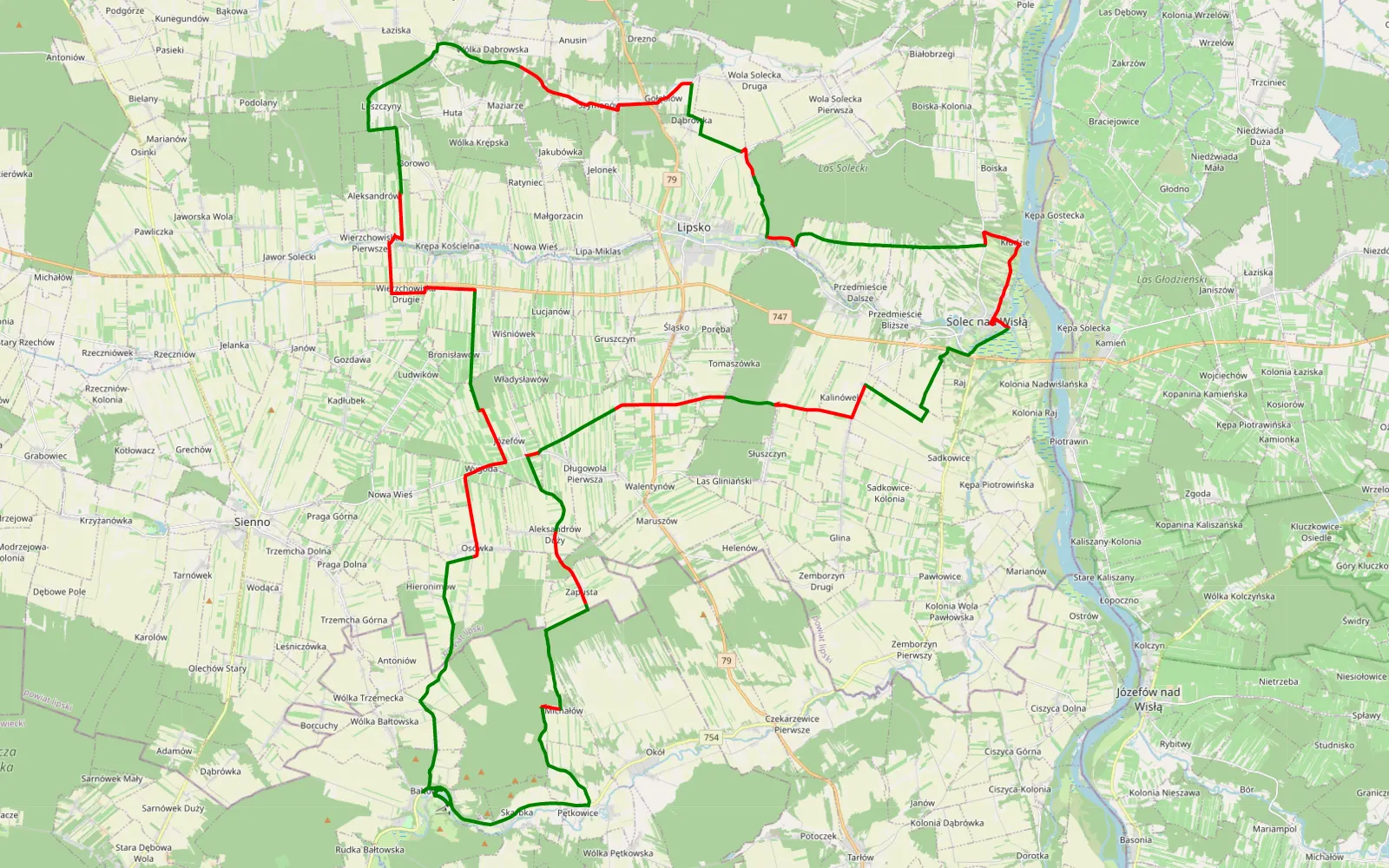 Mapa trasy Sołec 4x4 001 - 80 km trasy offroad, Powiat Lipski