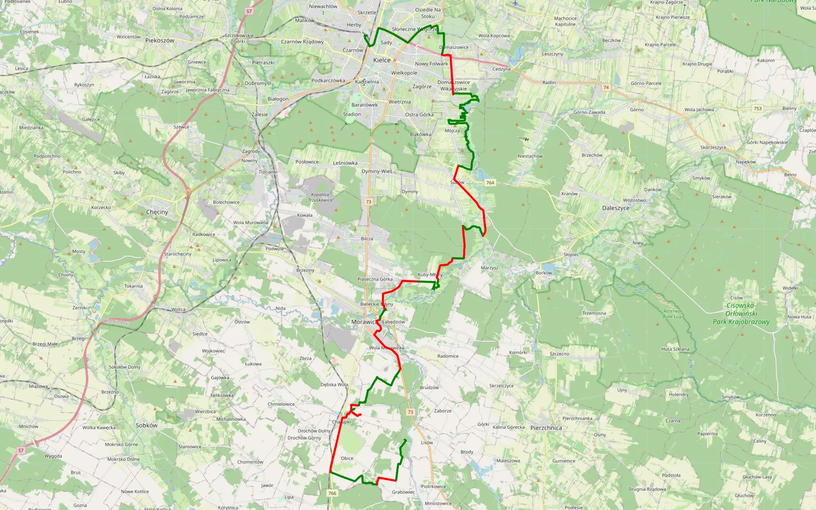 Map of Sady - Lisów - 50.9 km offroad trail, Kielce County