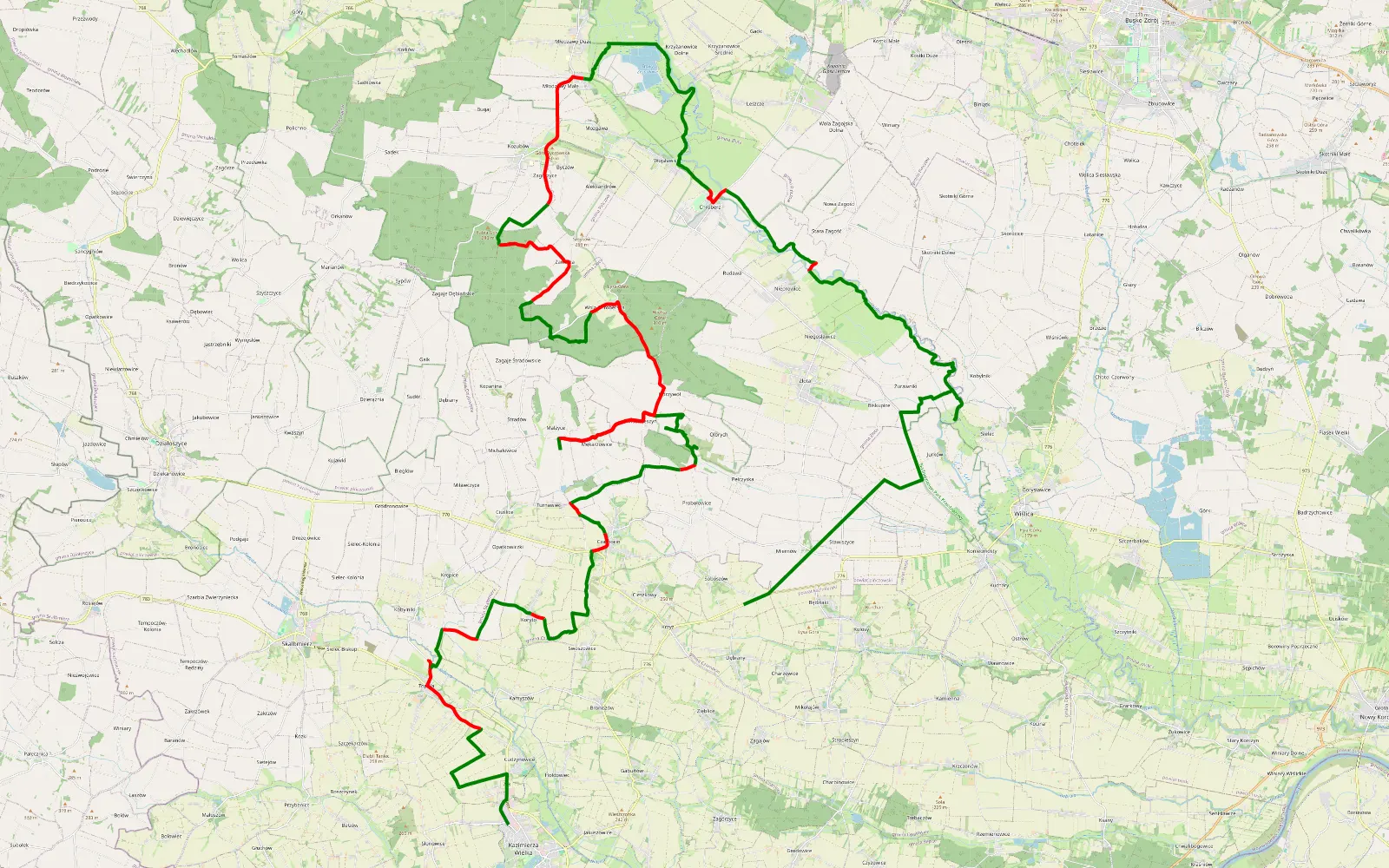 Mapa trasy Ponidzie terenowka - 70.9 km trasy offroad, Powiat Pińczowski