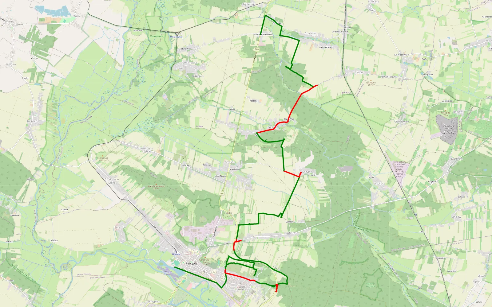 Mapa trasy Pińczów - Hajdaszek - 20.2 km trasy offroad, Powiat Pińczowski