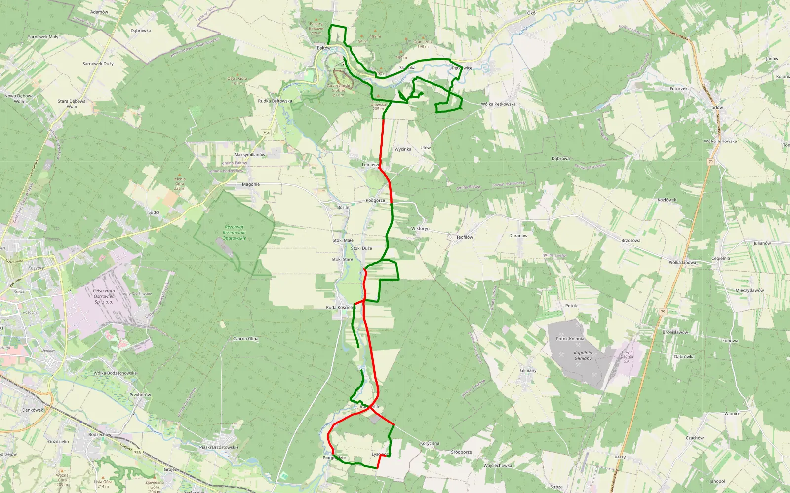 Map of Bałtów - 40.7 km offroad trail, Ostrowiec County