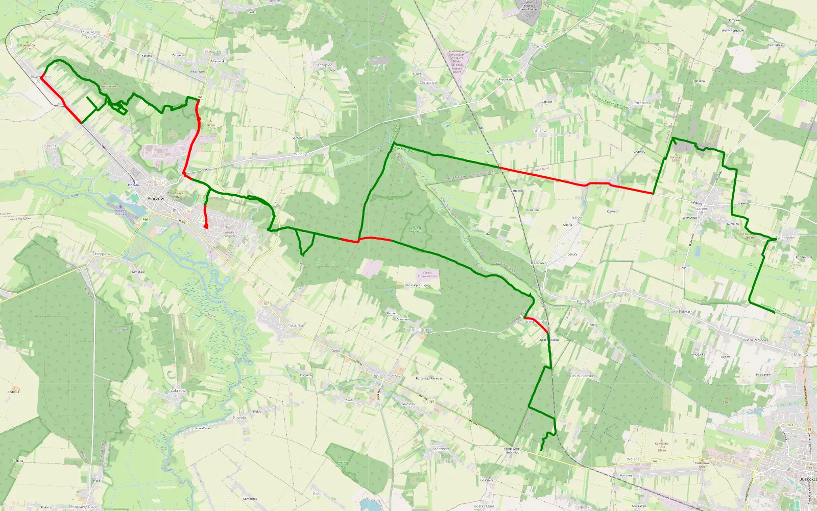 Map of Mikułowice - Wełecz Oleszki - 57.6 km offroad trail, Pińczów County