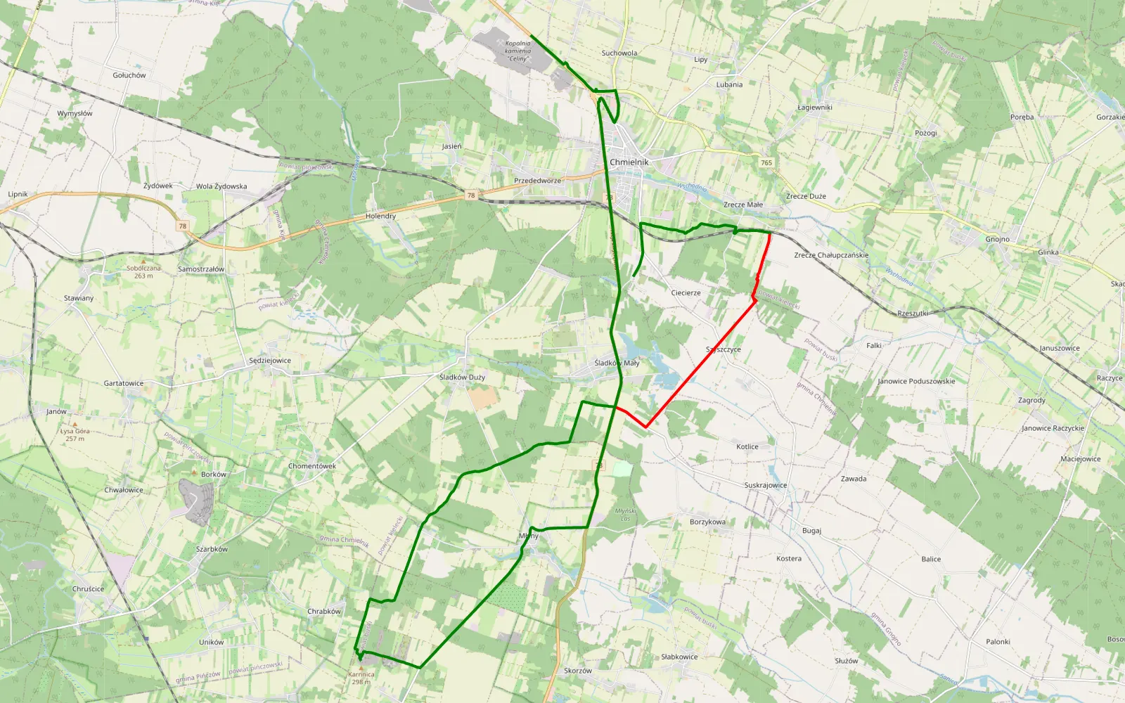 Map of Ciecierze - Dezyderów - 18 km offroad trail, Kielce County