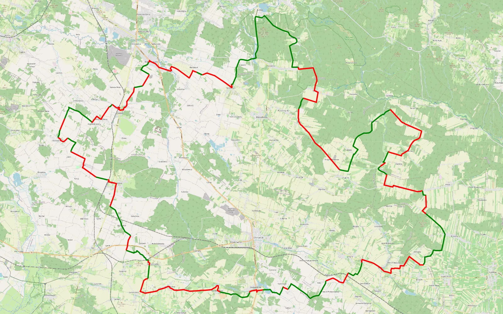 Map of SCYZORLAND 2014 track 001 - 113 km offroad trail, Kielce County