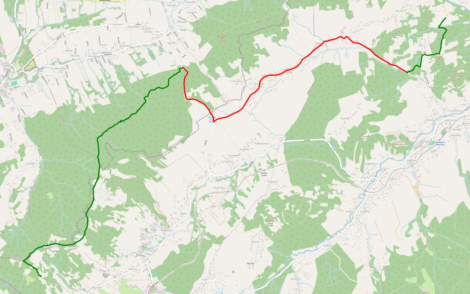 Mapa trasy Kuków - Hucisko mandat - 12.1 km trasy offroad, Powiat Suski