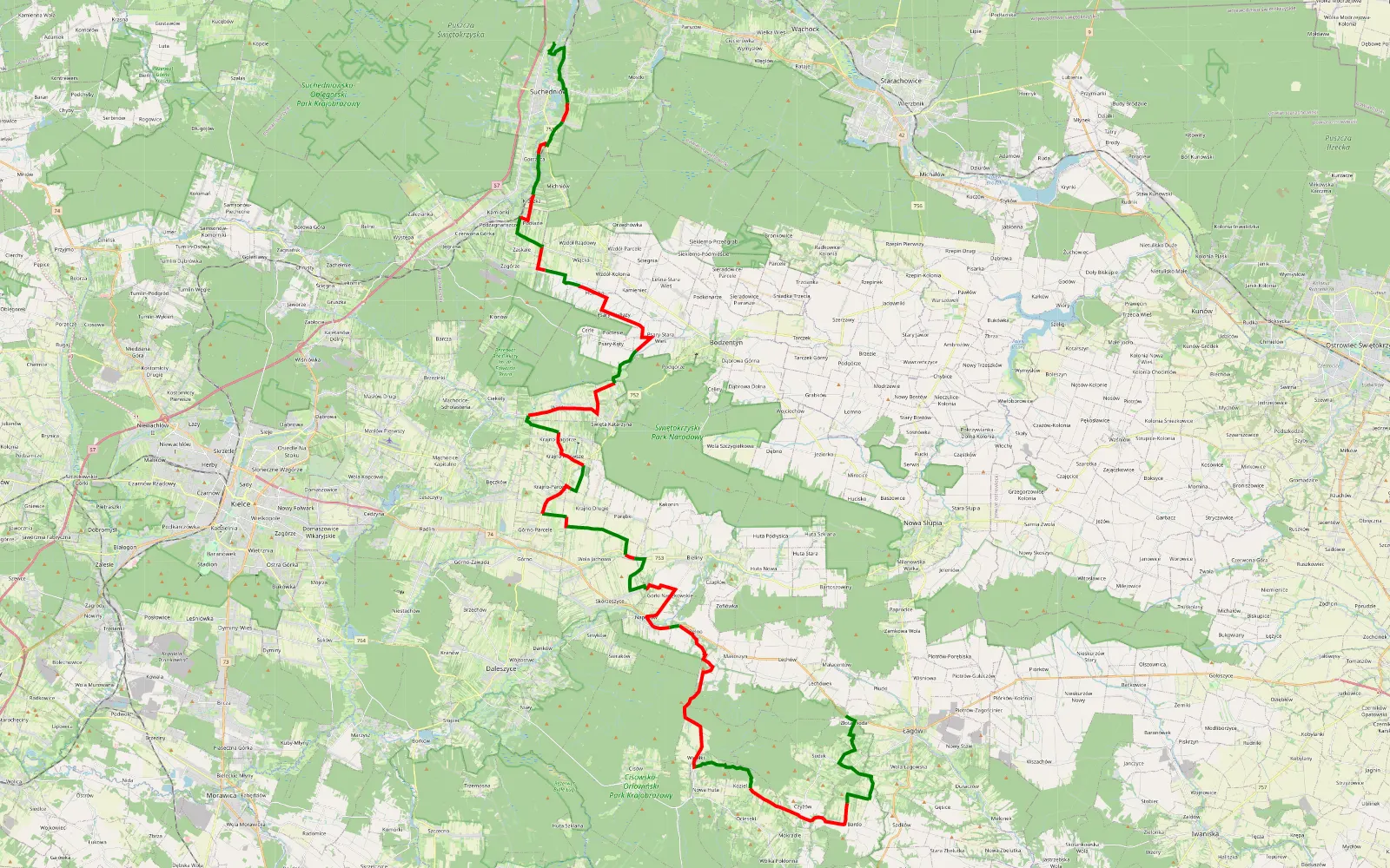 Map of BFG trasa 15 - złota woda/suchedniów - 72.3 km offroad trail, Kielce County