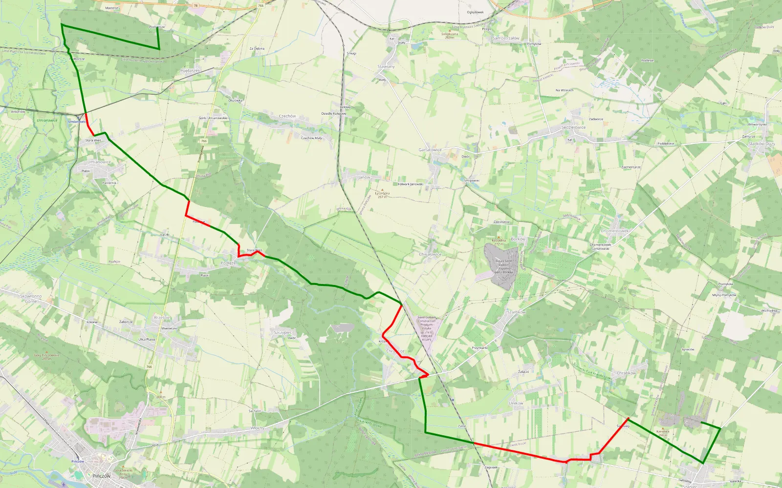 Mapa trasy 4x4 Jędrzejów cz.1 - 21.3 km trasy offroad, Powiat Pińczowski