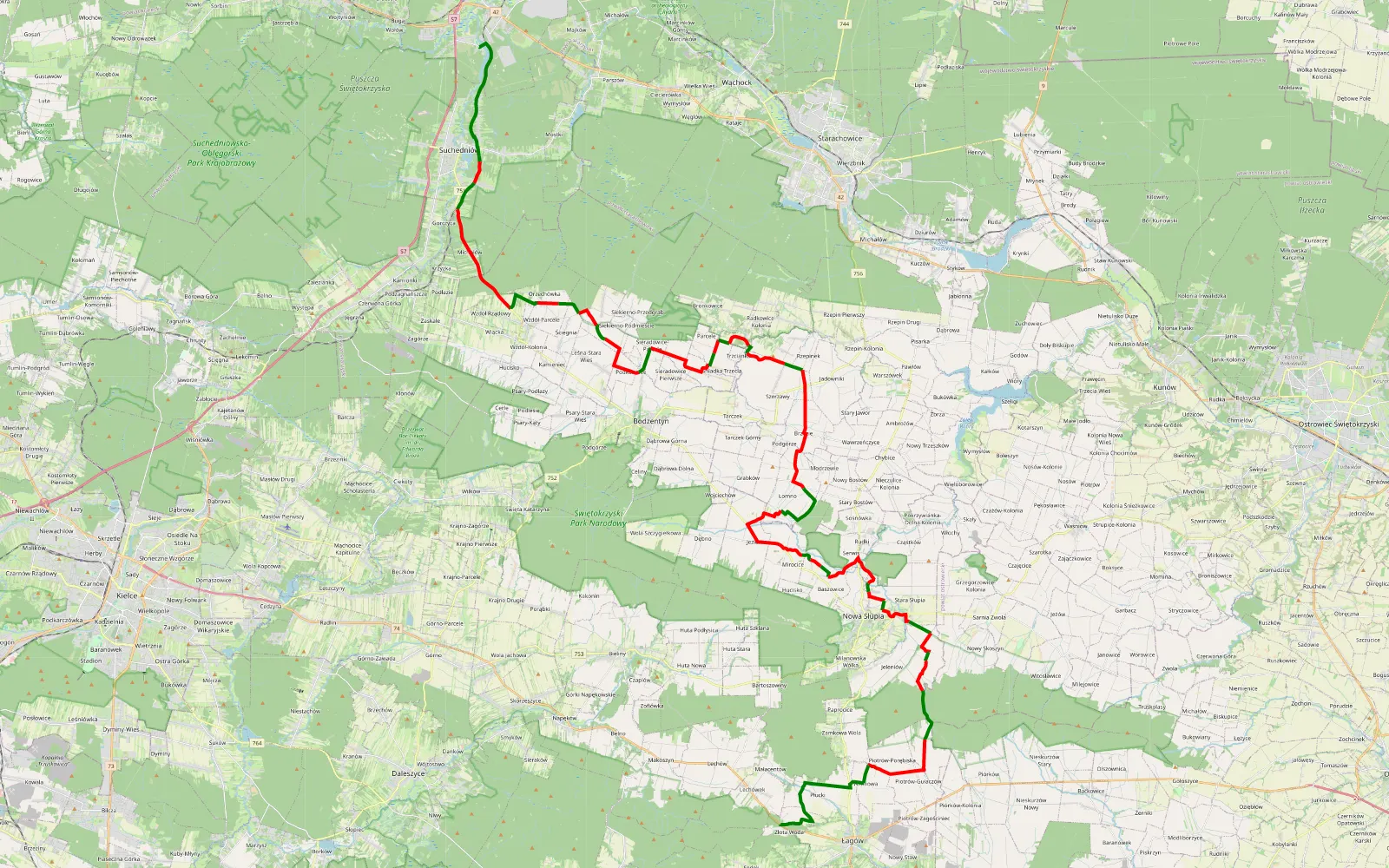 Mapa trasy PORD 20 - 64.1 km trasy offroad, Powiat Kielecki