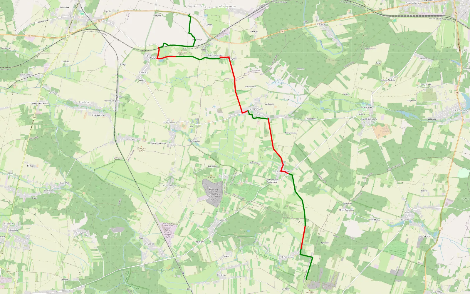 Mapa trasy 4x4 Jędrzejów cz.2 - 14.2 km trasy offroad, Powiat Pińczowski