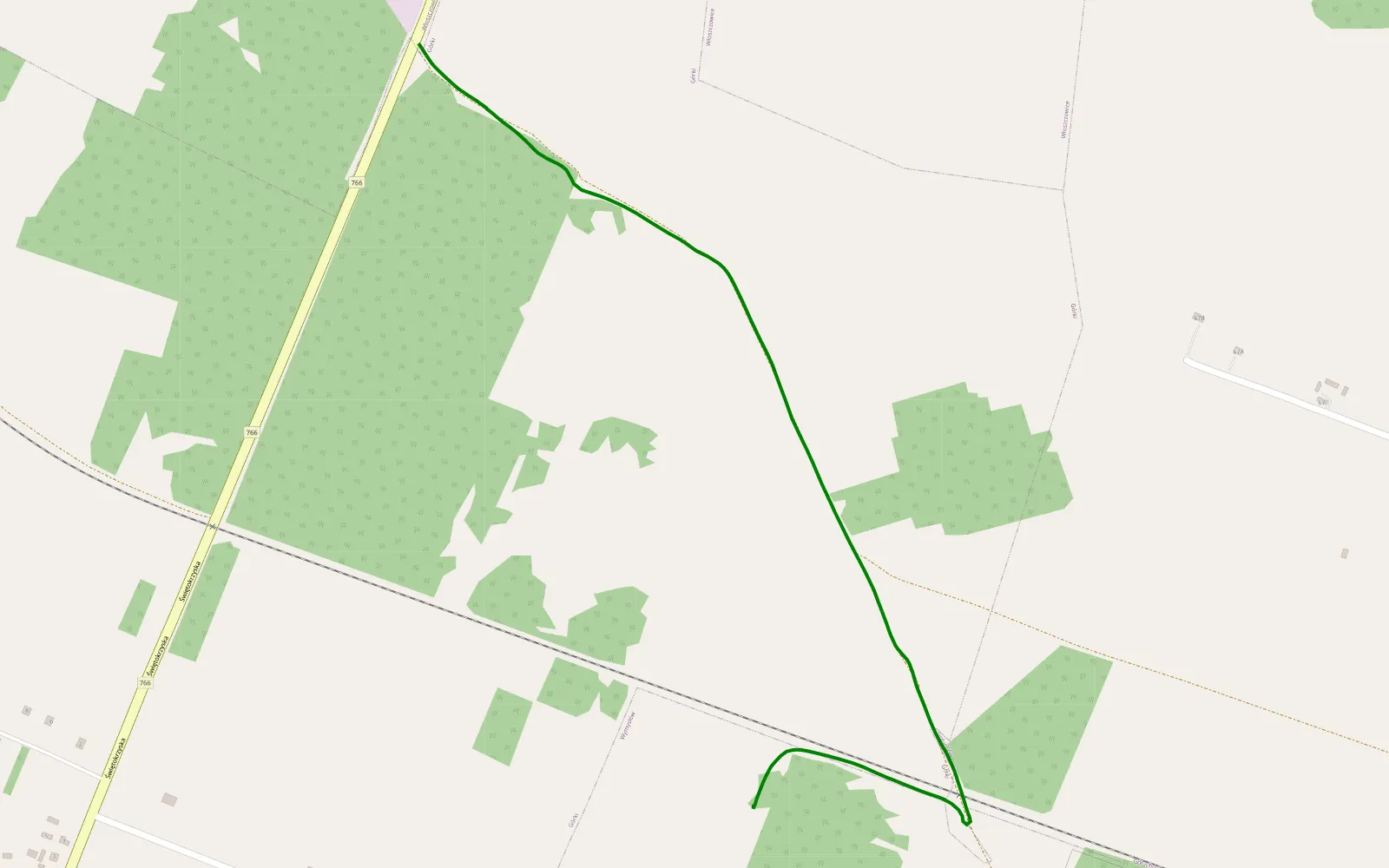 Map of Górki - Wymysłów - 1.6 km offroad trail, Pińczów County