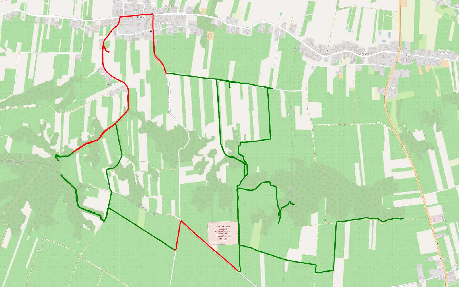 Map of SGT 4x4 Doły Wysiadłowskie - Ocinek - 16.8 km offroad trail, Sandomierz County