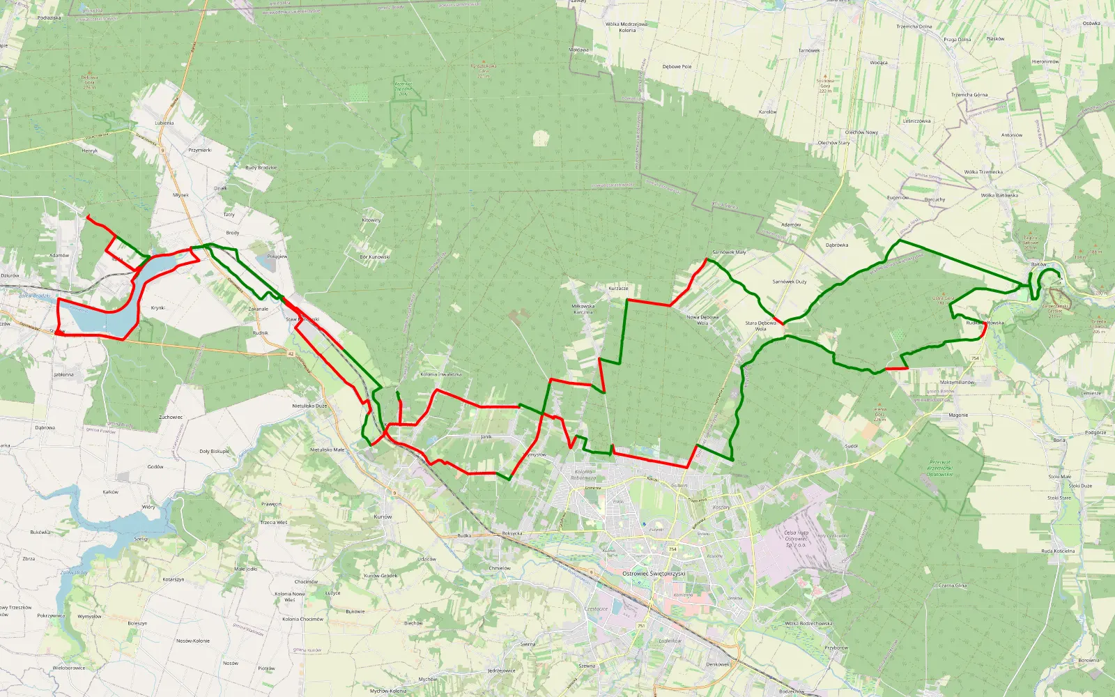 Map of Bałtów 13 git - 87.8 km offroad trail, Ostrowiec County