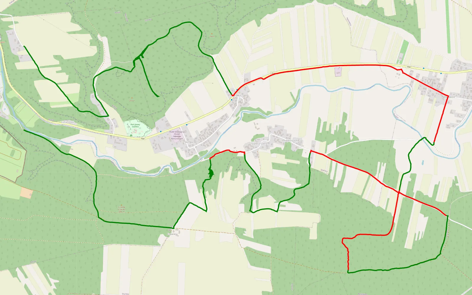 Map of Bałtów Wąwozy i kamieniołom - 26.8 km offroad trail, Ostrowiec County