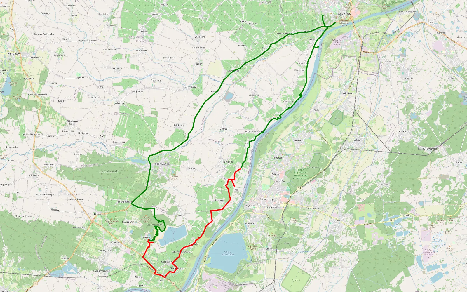 Map of Sandomierz - Piaseczno - Sandomierz - 35.1 km offroad trail, Sandomierz County