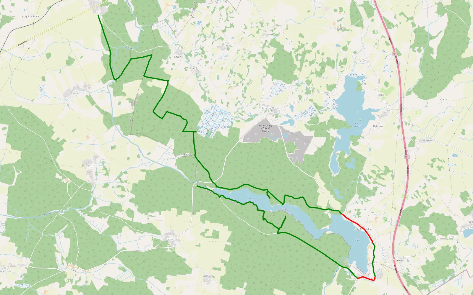 Mapa trasy Pogorzel Wielka - Wokół Jeziora Skrodzkie - 24.9 km trasy offroad, Powiat Ełcki