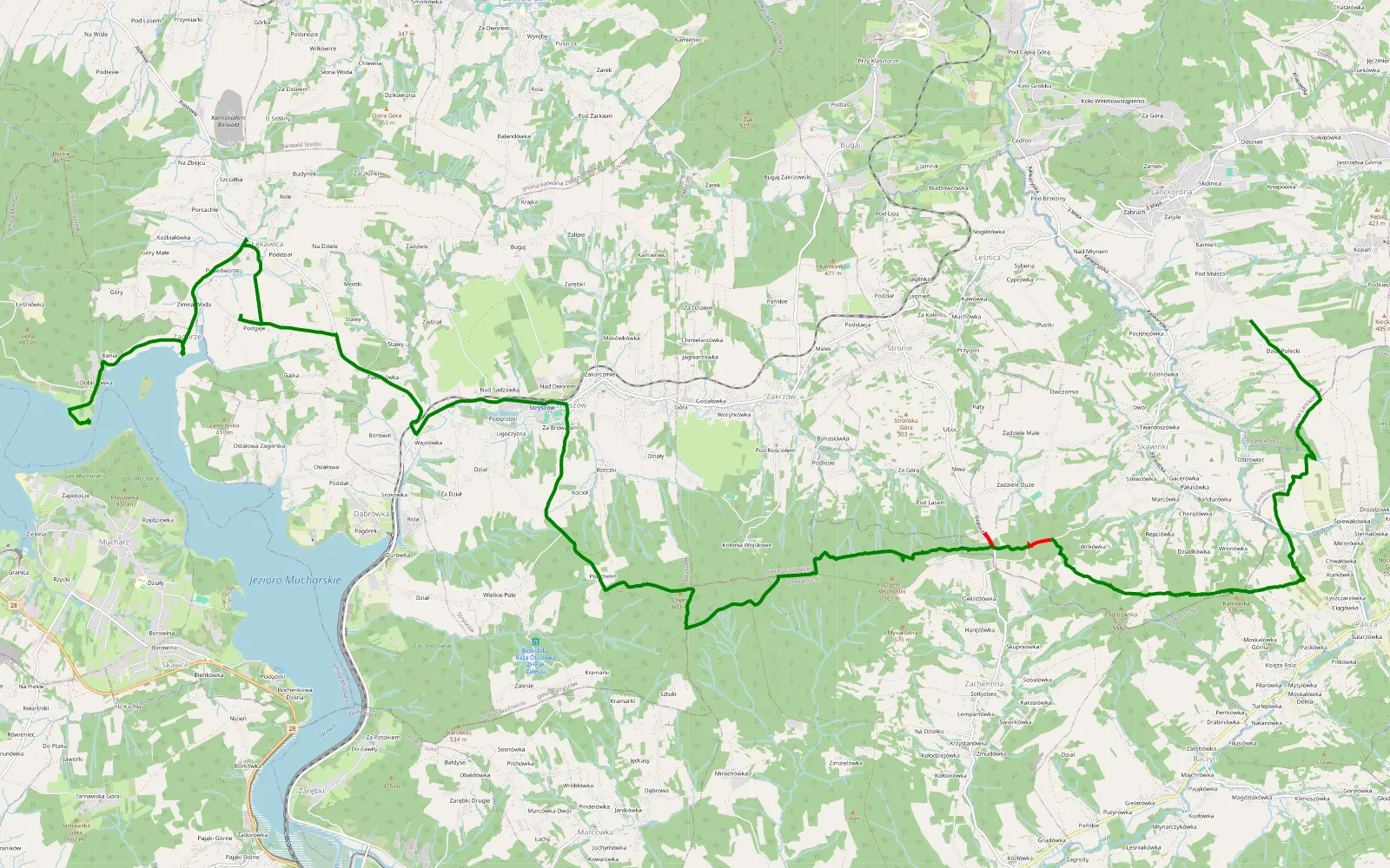 Mapa trasy Lanckorona - Mucharz - 13.7 km trasy offroad, Powiat Suski