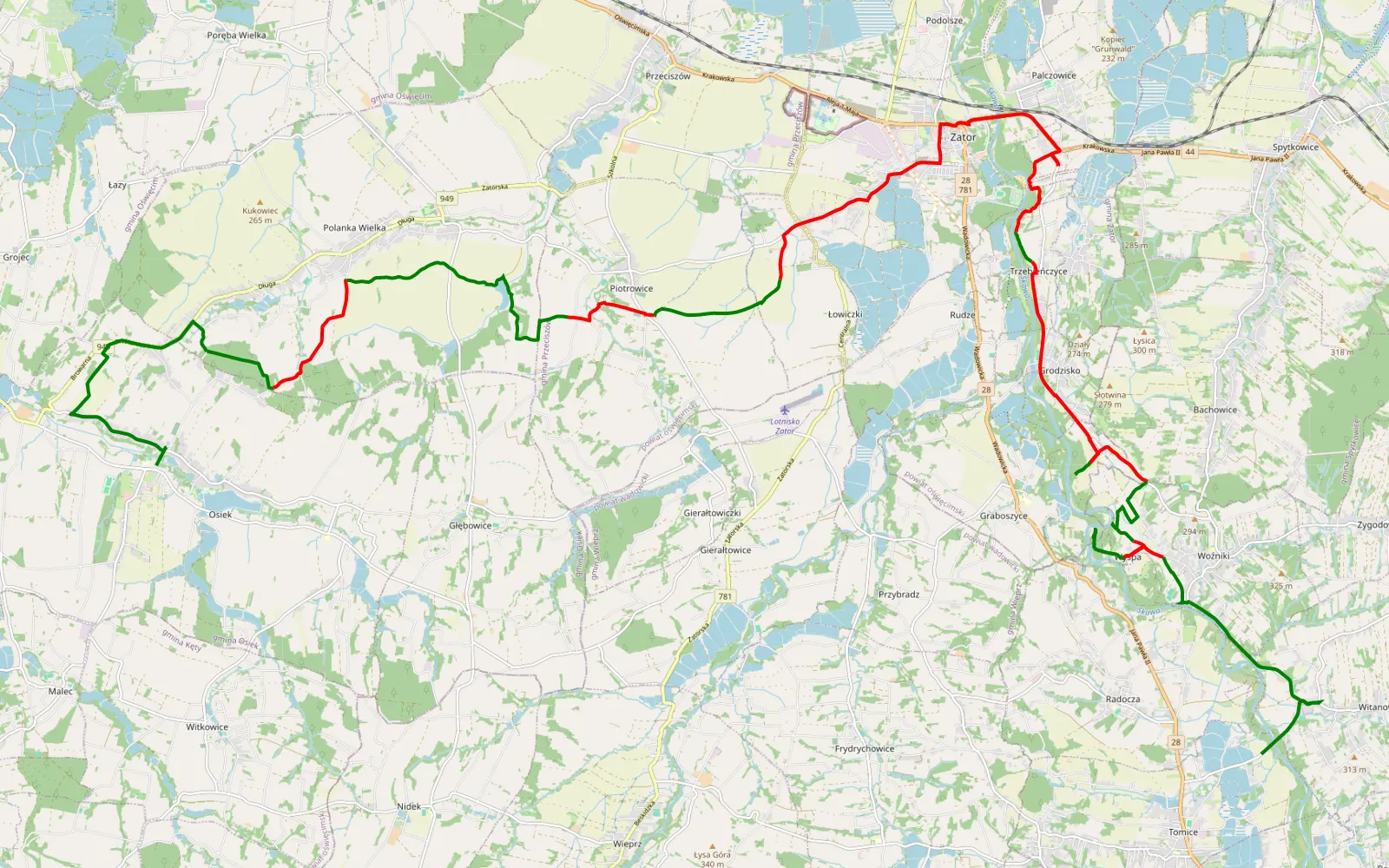 Mapa trasy Osiek - Witanowice - 32.4 km trasy offroad, Powiat Oświęcimski