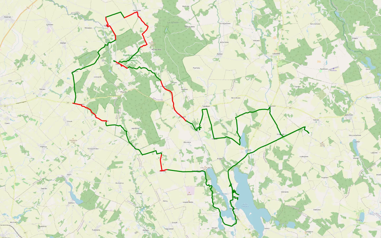 Mapa trasy Dąbrówno - 61.2 km trasy offroad, Powiat Ostródzki