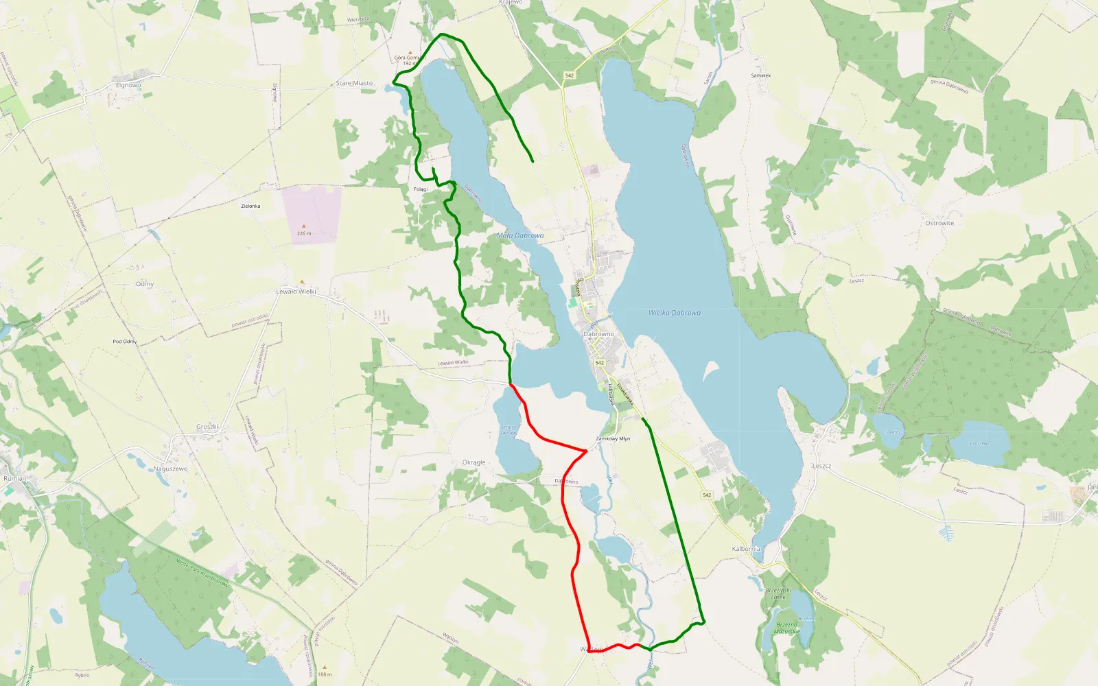 Mapa trasy Dąbrowa mała - 15.4 km trasy offroad, Powiat Ostródzki