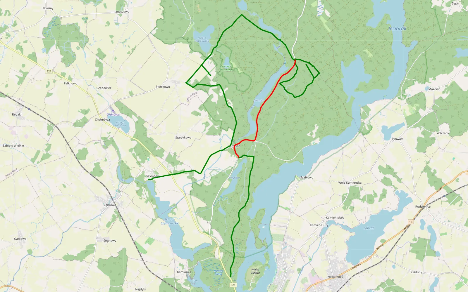 Mapa trasy Szymbark - Silma - 30.3 km trasy offroad, Powiat Iławski