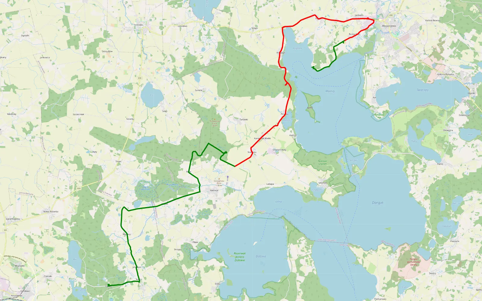 Map of Gierłoż - Przystań - 28.9 km offroad trail, Węgorzewo County