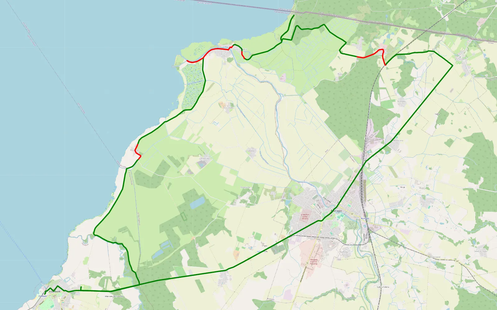 Mapa trasy Wakacje 2013-dzień 6 - 24.9 km trasy offroad, Powiat Braniewski