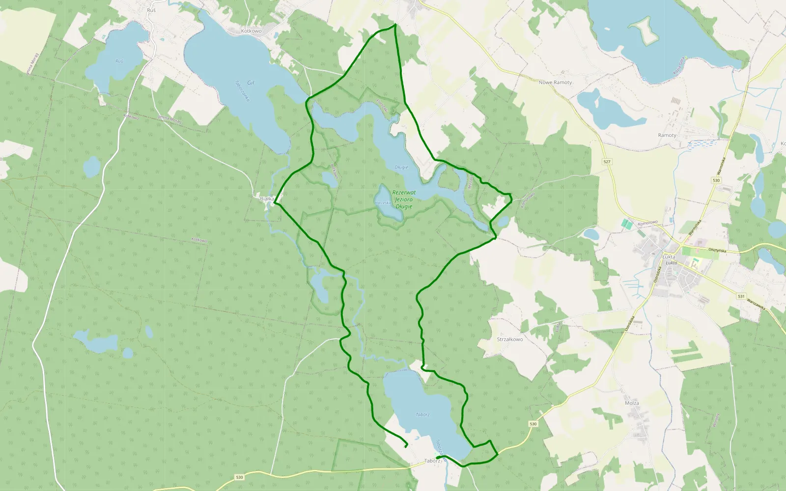 Mapa trasy Tabórz - 17 km trasy offroad, Powiat Ostródzki