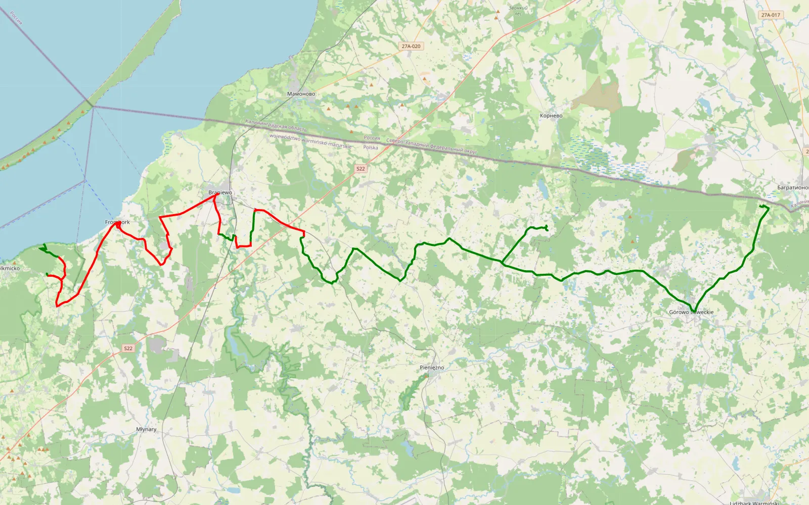 Mapa trasy OffRoad Dzień Dziecka 30-31.052010 dzień 2 - 60.9 km trasy offroad, Powiat Braniewski