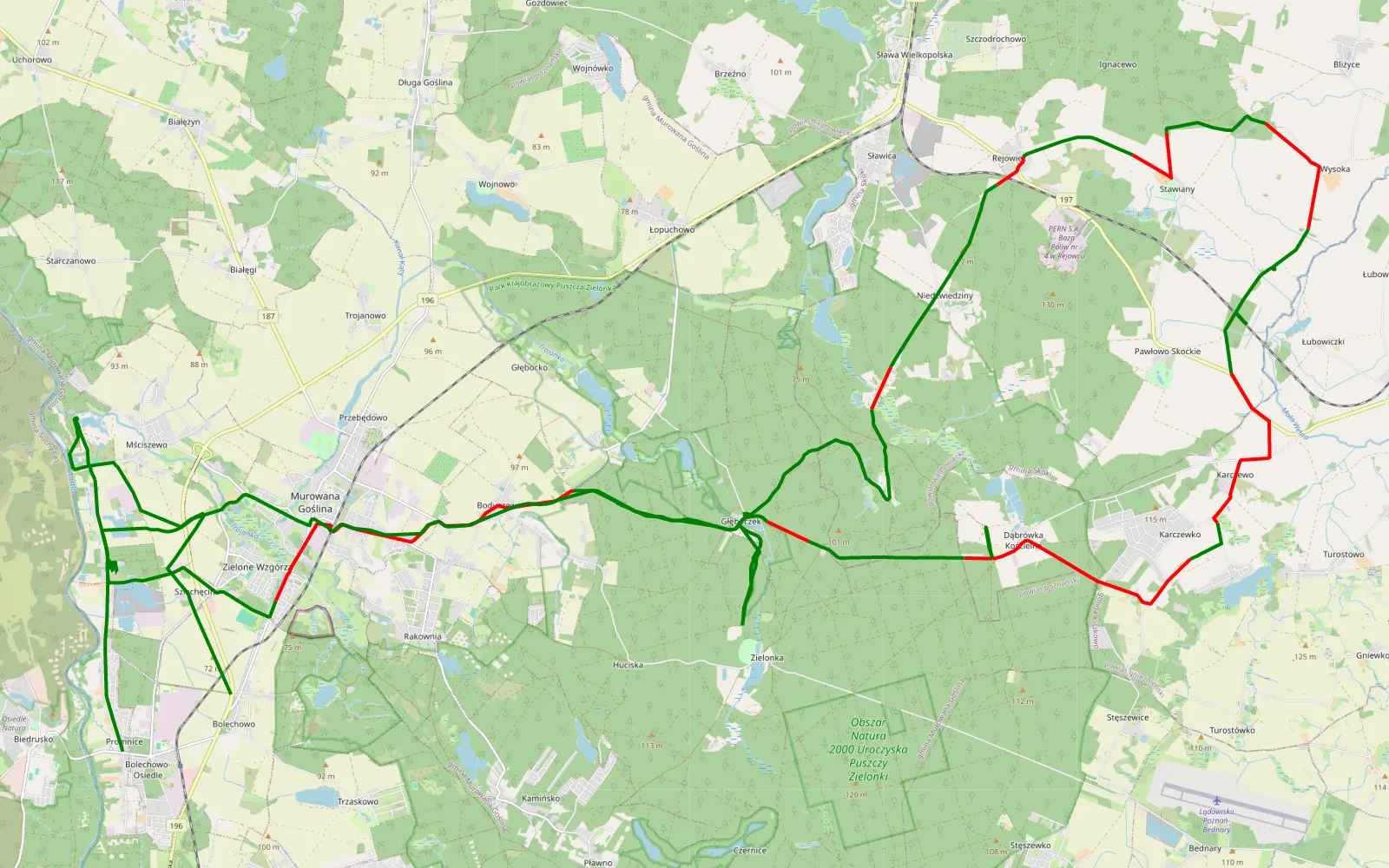Map of Puszcza Zielonka - 54.8 km offroad trail, Poznań County