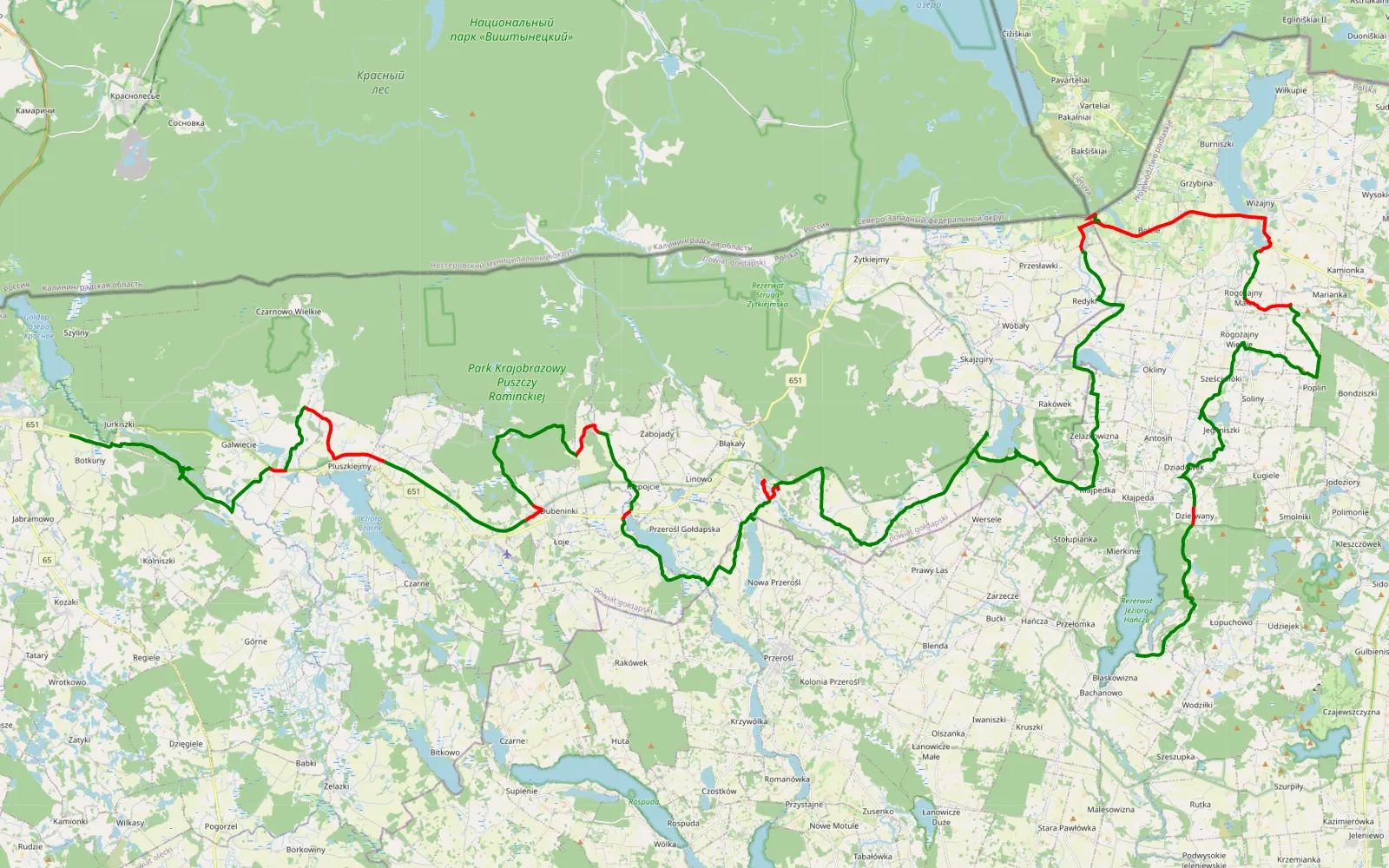 Map of Błaskowizna - 93.7 km offroad trail, Gołdap County