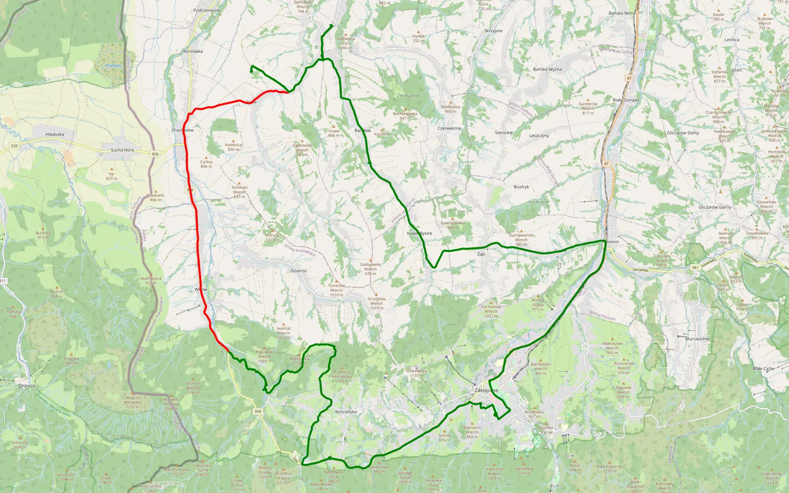 Map of Zakopane - 21.8 km offroad trail, Tatra County